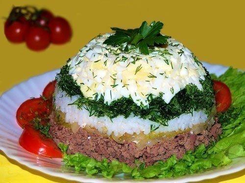 Печеночный салат.  Ингредиенты: