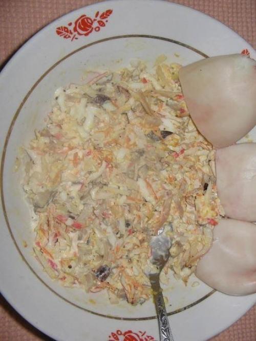 Кальмары фаршированные грибами и сыром. 01