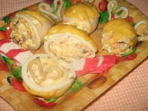 Кальмары фаршированные грибами и сыром. 04