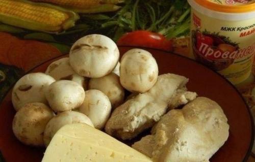 Грибной салат с курицей. 01