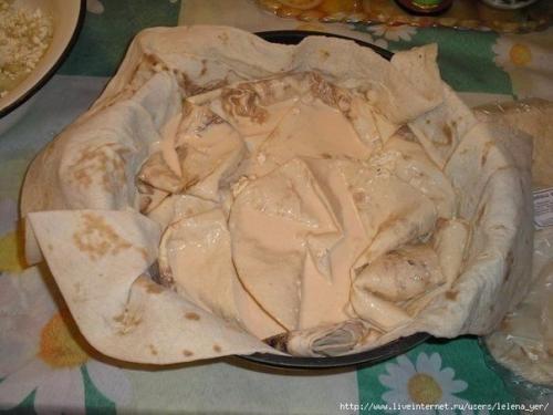 Пирог из лаваша (с сулугуни, укропом и картошкой). 03