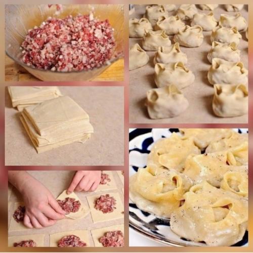 Манты.

Ингредиенты: 
Для теста: 
