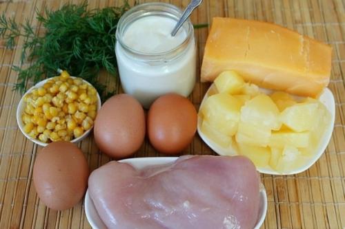 Салат из курицы с ананасами (классический). 01 Салат из курицы с ананасами (классический). 01