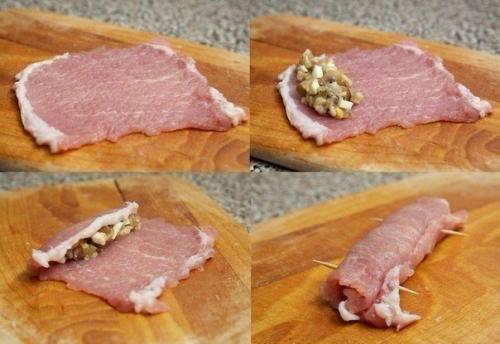 Рулеты из свинины с грибами. 04