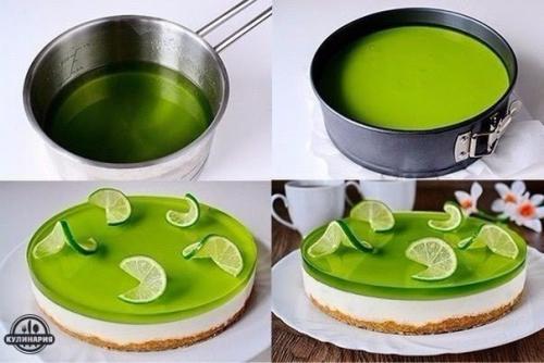 Вкусный желейный торт из киви и сметаны.