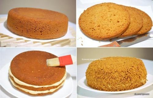 Ооочень вкусный, нежный и влажный бисквитный медовик со сливочным кремом.