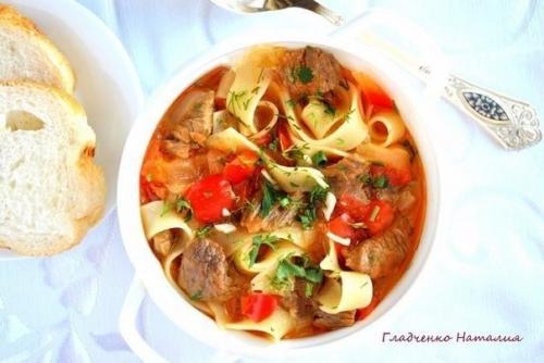 Вкуснейший лагман.  Лагман - популярное среднеазиатское национальное блюдо, а если точнее, то просто густой суп. 06