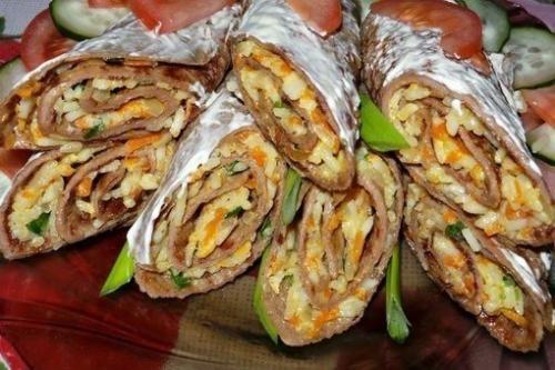 Тонкие очень вкусные печёночные блинчики с начинкой. Тонкие очень вкусные печёночные блинчики с начинкой.