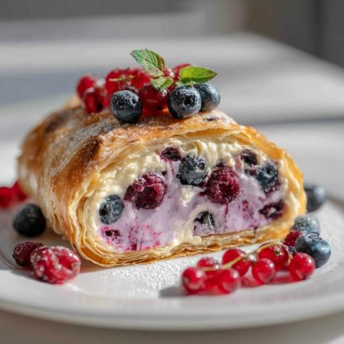 Штрудель из лаваша с бананом и творогом.
