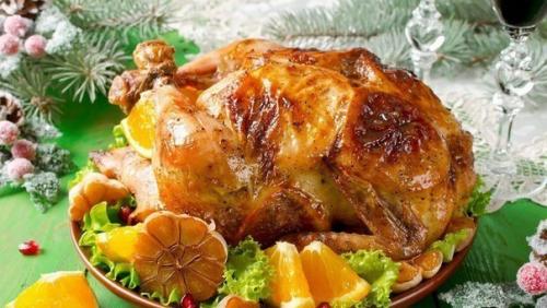 Курица, фаршированная апельсинами.