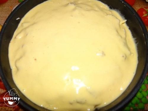 Заливной пирог с капустой и фаршем. 04