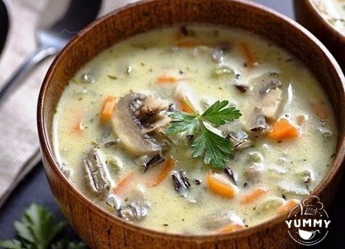 Сливочный суп с рисом и грибами. 04