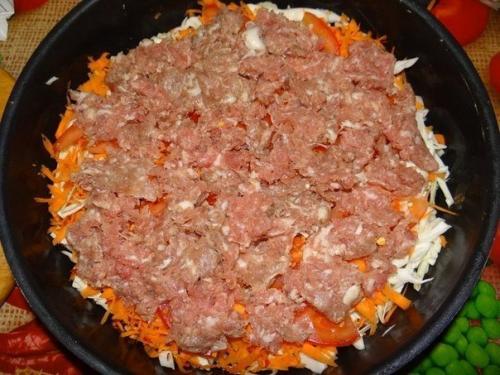 Заливной пирог с капустой и фаршем. 02