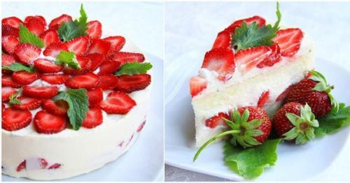 Творожно - клубничный торт.