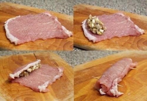 Рулетики со свинины с грибами. 03