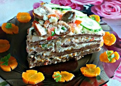 Печёночный торт, вкуснятина, ещё один потрясающий рецепт.