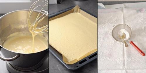 Бисквитный рулет с масляно - сливочным кремом и клубничным джемом. 01