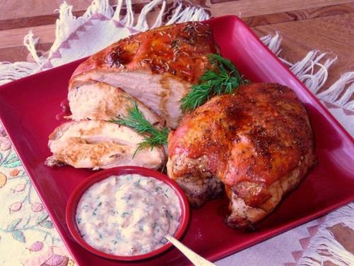 Куриная грудка с грибным соусом.