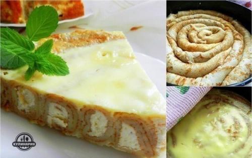 Блинный пирог с творожной начинкой.