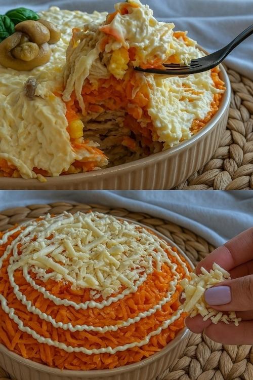 Такой салат не просто покоpяет вкусом - он собирает всех за столом в ожидании добавки, ведь устоять перед этой нежностью невозможно!

