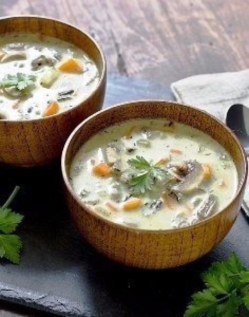 Сливочный суп с рисом и грибами. 03