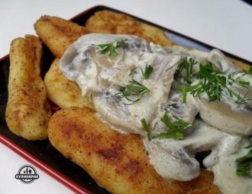 Оригинальная и простая закуска - картофельные палочки с грибами. 07