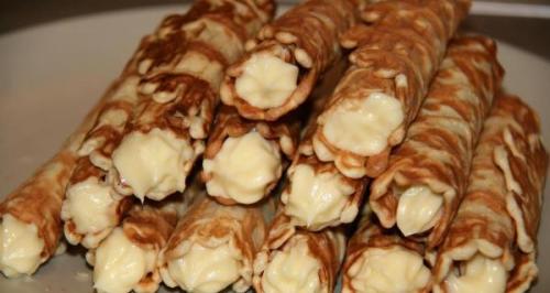 Хрустящие вафельные трубочки с заварным кремом. 05