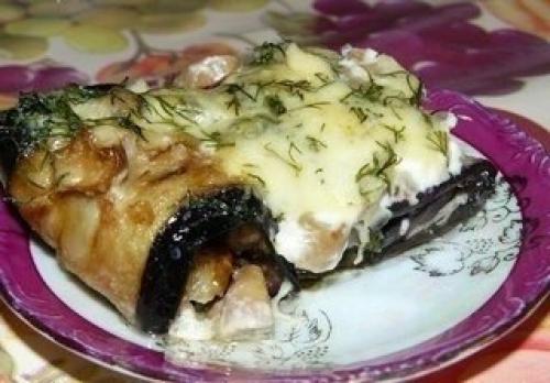 Баклажановые рулетики с грибами.