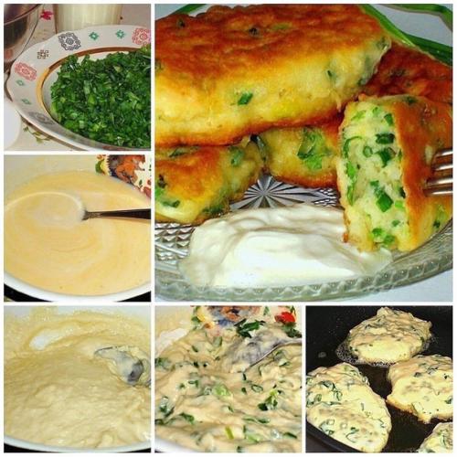 Оладьи на кефире с зеленым луком.