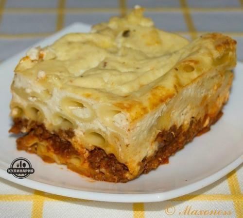 Запеканка из макарон с фаршем.