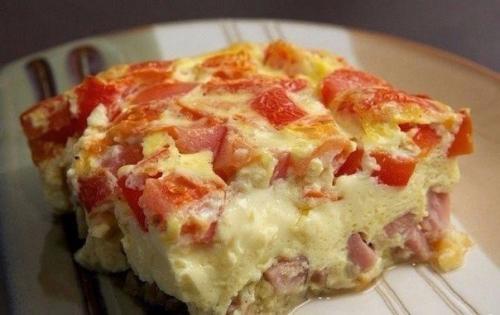 Омлет с ветчиной и грибами.

