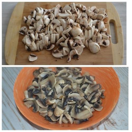 Вкусный салат с курицей, шампиньонами и свежим огурцом. 01