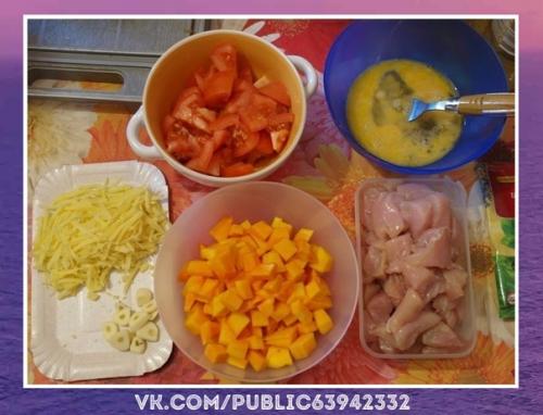 Очень ароматно.  Диетическая запеканка с курицей и тыквой. 01