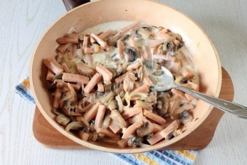 Паста с ветчиной и грибами. 06