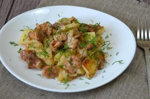 Лисички с картошкой в сметане. Лисички с картошкой в сметане.