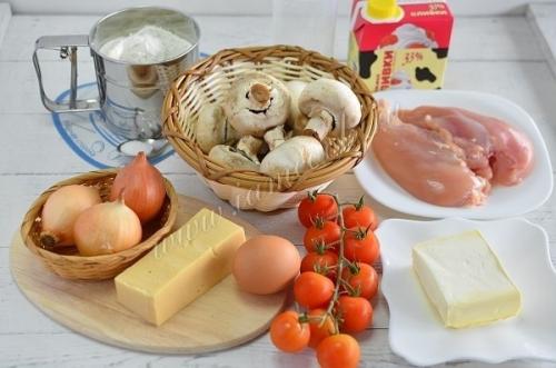 Открытый пирог Киш Лорен с курицей и грибами. 01