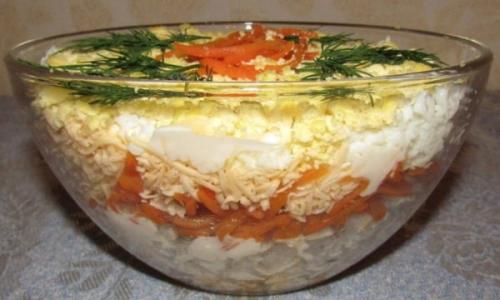 Салат с копченой курицей, корейской морковью и огурцом. 02 Салат с копченой курицей, корейской морковью и огурцом. 02