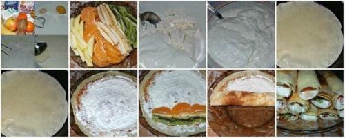 Блинные роллы, вкусные и лёгкие с творожно - фруктовой начинкой. 01