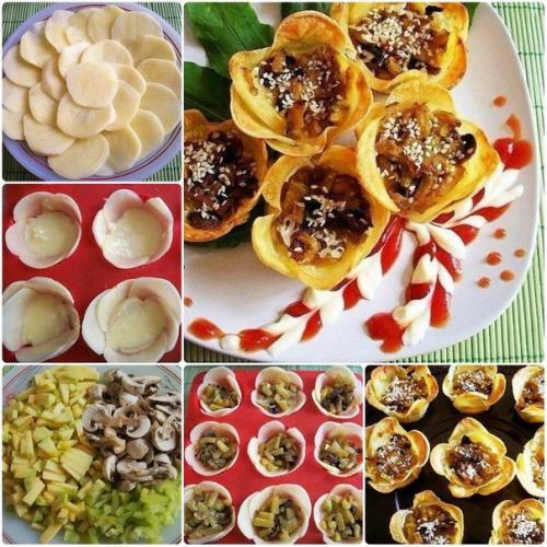 Картофельные цветочки - корзиночки с начинкой.

