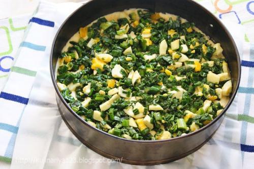 Быстрый (заливной) пирог с зелёным луком и яйцом. 03
