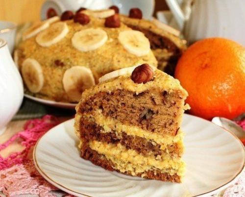 Апельсиновый торт с орехами и бананом (постный). 06