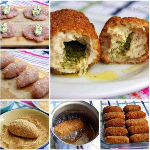 Котлеты по-киевски с куриным фаршем.
