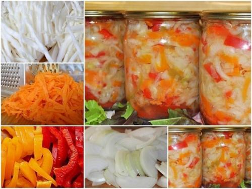 Салат из капусты на зиму в банках с болгарским перцем.