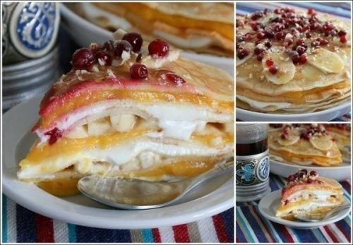 Блинный пирог с тремя начинками. Блинный пирог с тремя начинками.