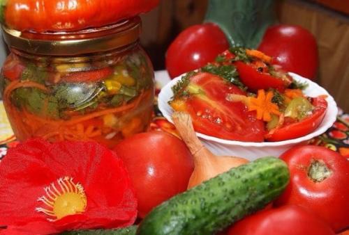 Помидоры по-корейски.  Ингредиенты: