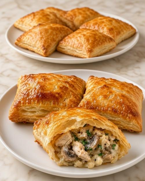 Слойки с курицей и грибами - те самые, из детства.

